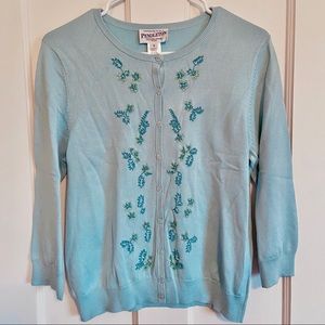 Vintage Pendleton Petite Small Silk Cardigan Aqua Bridgerton Style English
